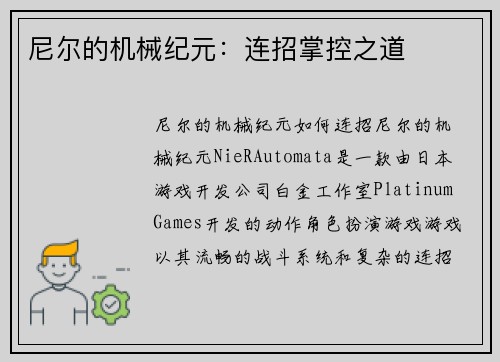 尼尔的机械纪元：连招掌控之道